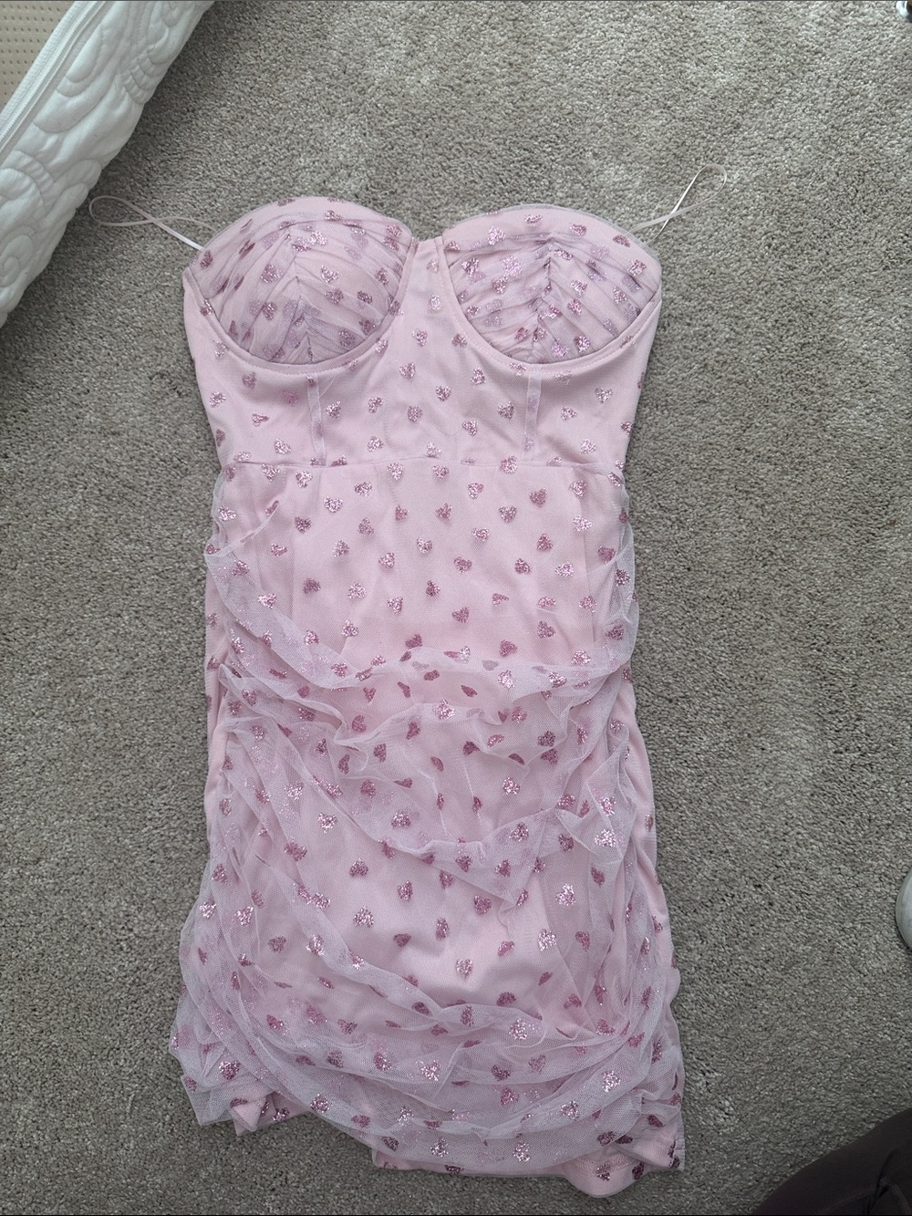 Superdown Pink Strapless Sweetheart Ruffle Mini Dress- size XS